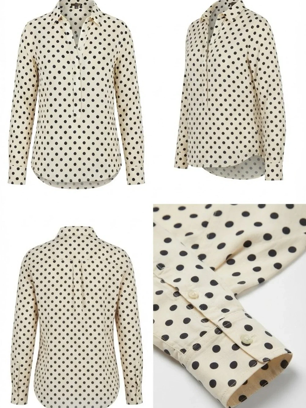 J. Crew Cream Navy Polka Dot Button Down Shirt Size Medium Preppy Shirt